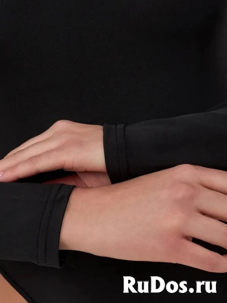 Боди с длинным рукавом вырезом утягивающее вечернее черное изображение 3