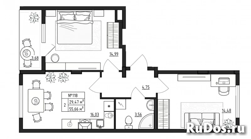 Продам 2 комнатную квартиру 55 м2 фото