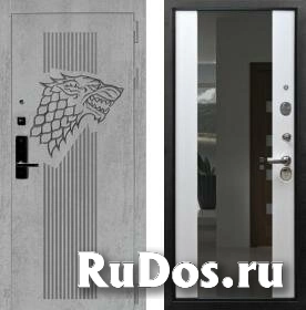 Дверь входная (стальная, металлическая) Баяр 1 quot;Волкquot; СБ-16 с зеркалом quot;Лиственница бежеваяquot; с биометрическим замком (электронный, отпирание по отпечатку пальца) фото