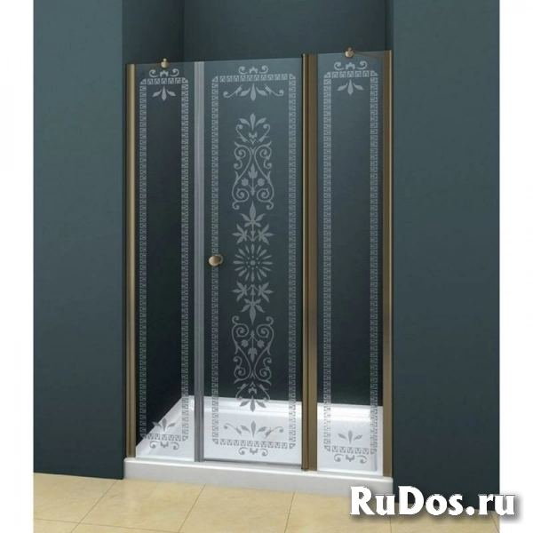 Душевая дверь Cezares Royal Palace B 13 90 60/40 CP Br прозрачное стекло c матовым узором, профиль бронза фото