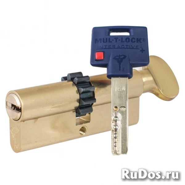 Цилиндр Mul-T-Lock Interactive+ ключ-вертушка (размер 45x55 мм) - Латунь, Шестеренка (5 ключей) фото