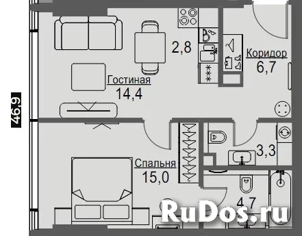 Продам 2 комнатную квартиру 47 м2 изображение 6