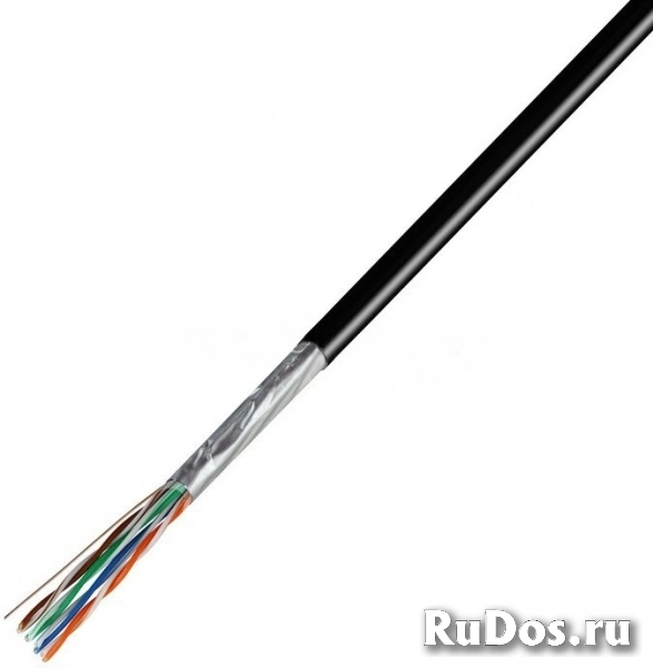 Кабель информационный FTP 4PR 24AWG Cat.5e Outdoor + самонесущий стальной трос трос*1 Rexant (бухта 305м) {01-0144} фото