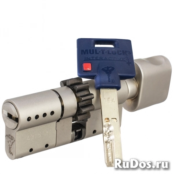 Цилиндр Mul-T-Lock Interactive+ ключ-вертушка (размер 40x45 мм) - Никель, Шестеренка (5 ключей) фото