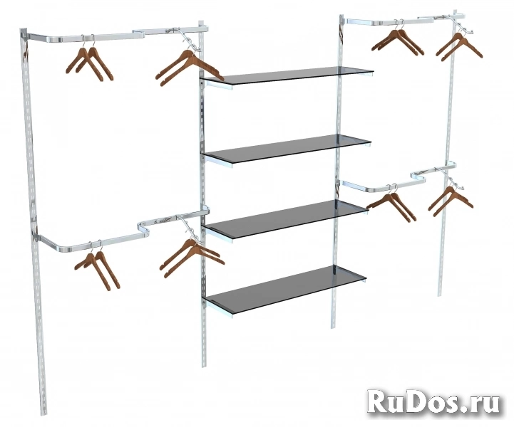Настенная торговая система quot;Монорельсquot; №12 с полками и поручнями (3600мм) фото