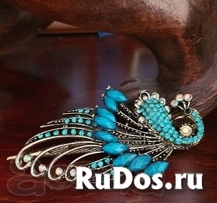 Симпатичная винтажная заколка для волос в виде павлина с кристаллами , заколка-пряжка.  Размер -11,7 см х 6,1 см . фото