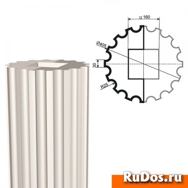Рифленый ствол (тело) фасадной колонны из пенополистирола с покрытием LEPNINAPLAST-FASAD (Лепнинапласт-фасад) КЛВ-405/3 FULL фото