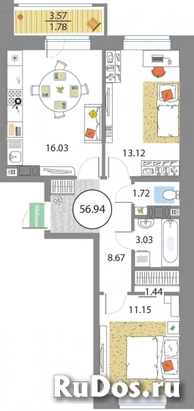 Продам 2 комнатную квартиру 56 м2 фото