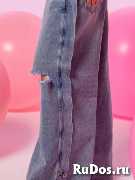 Джинсы рваные широкие трубы y2k изображение 7