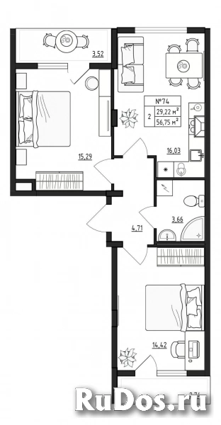 Продам 2 комнатную квартиру 56 м2 фото