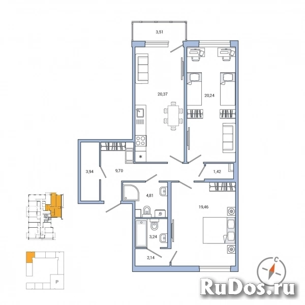 Продам 2 комнатную квартиру 86 м2 фото