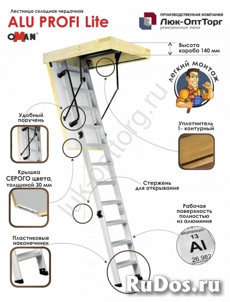 Чердачная люк-лестница Oman ALU PROFI LITE h=2800 700 * 1400 (Ш * В) фото
