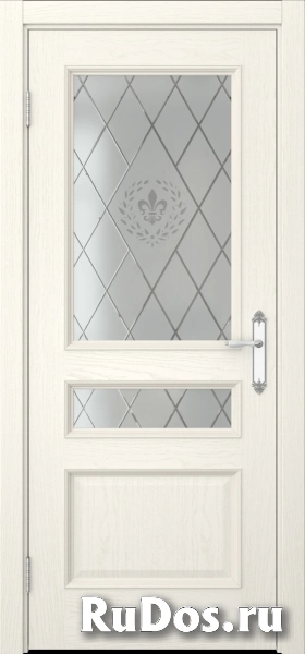 Комплект двери с коробкой SK003 (шпон ясень слоновая кость, стекло сатинат) фото