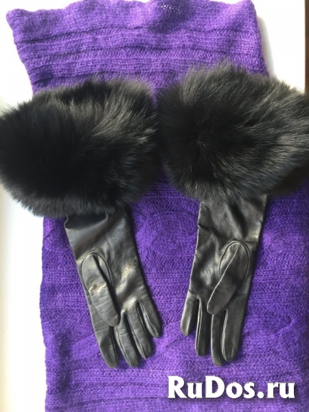 Перчатки новые versace италия кожа черные мех лиса песец двойной фотка
