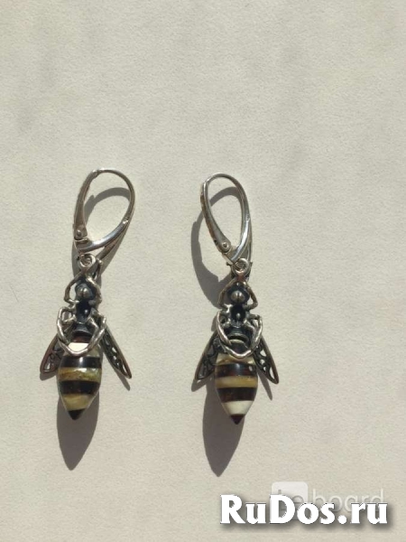 Серьги пчела бижутерия украшение металл под золото камни натураль фотка