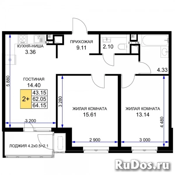 Продам 2 комнатную квартиру 64 м2 фото