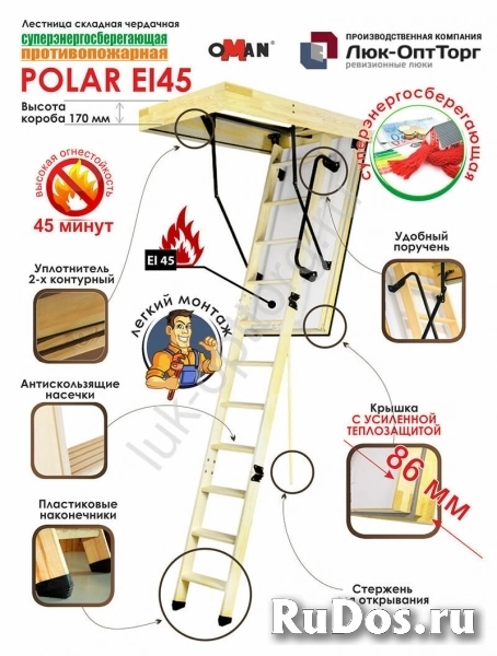 Противопожарная чердачная люк-лестница Oman Polar EI45 h=2800 600 * 1300 (Ш * В) фото