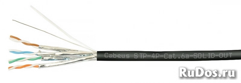 Cabeus STP-4P-Cat.6a-SOLID-OUT-LSZH-UV Кабель витая пара экранированная STP (U/FTP), категория 6a (10GBE), 4 пары, (23 AWG), одножильный (solid), экран - фольга, для внешней прокладки, каждая пара в экране (фольга), LSZH-UV (305 м) фото