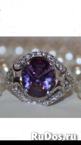 Кольцо новое серебро 19 размер камень аметист фиолетовый сиреневы фото