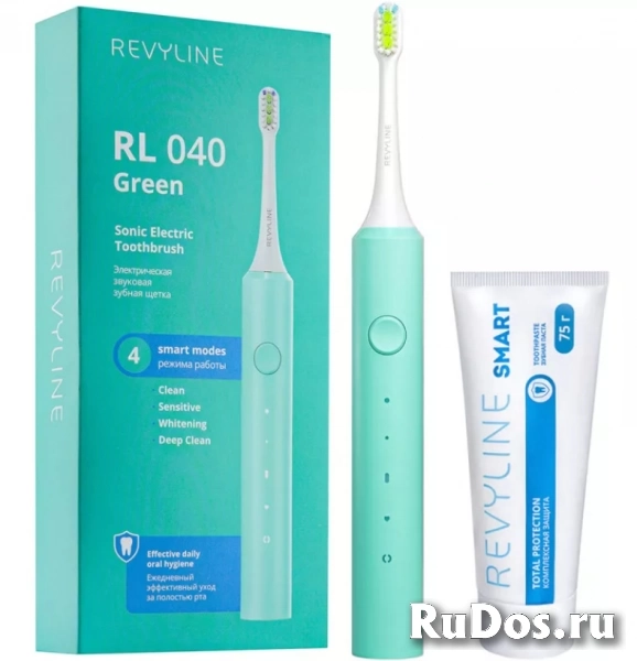 Зеленая звуковая щетка Revyline RL040 с зубной пастой Smart фото