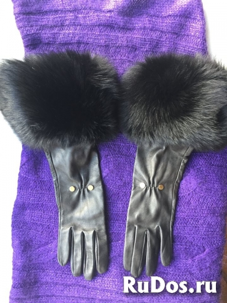 Перчатки новые versace италия кожа черные мех лиса песец двойной фото