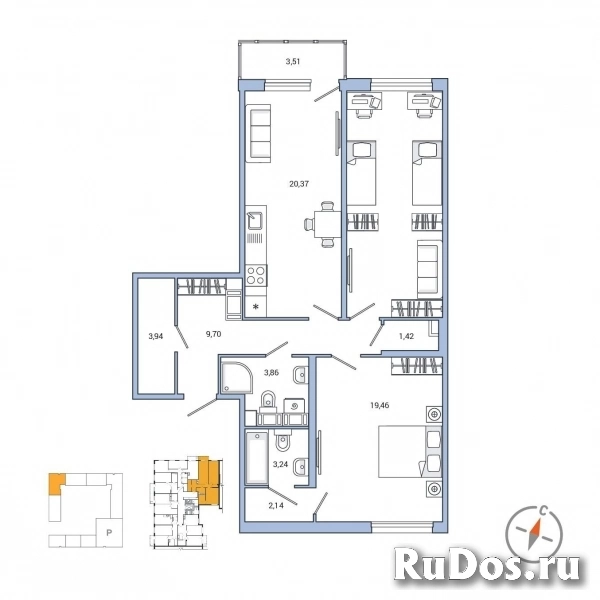 Продам 2 комнатную квартиру 87 м2 фото