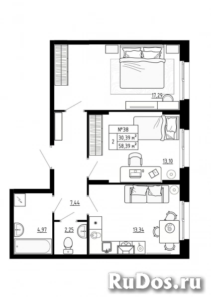 Продам 2 комнатную квартиру 58 м2 фото