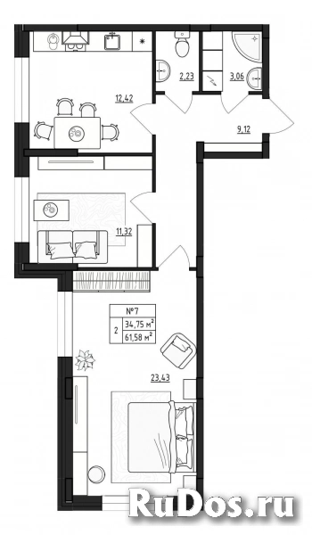 Продам 2 комнатную квартиру 61 м2 фото