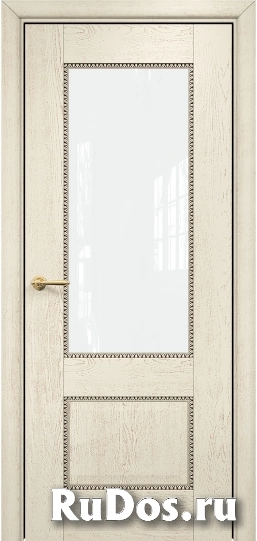 Дверь Оникс Коллекция Классика модель Александрия 2 Цвет:эмаль слоновая кость патина коричневая Остекление:Триплекс белый фото
