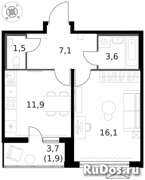 Продам 1 комнатную квартиру 42.2 м2 фотка