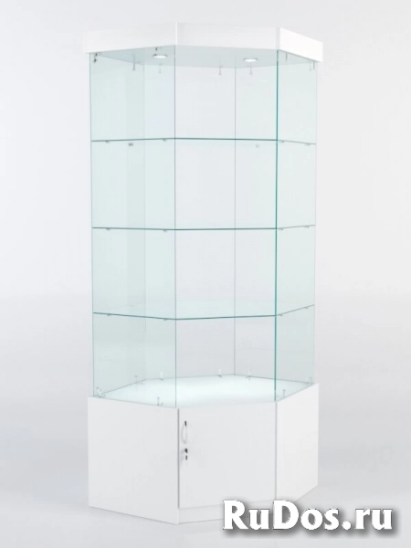 Витрина стеклянная quot;истраquot; угловая №117 шестигранная (без дверки, задние стенки - стекло), Белый фото