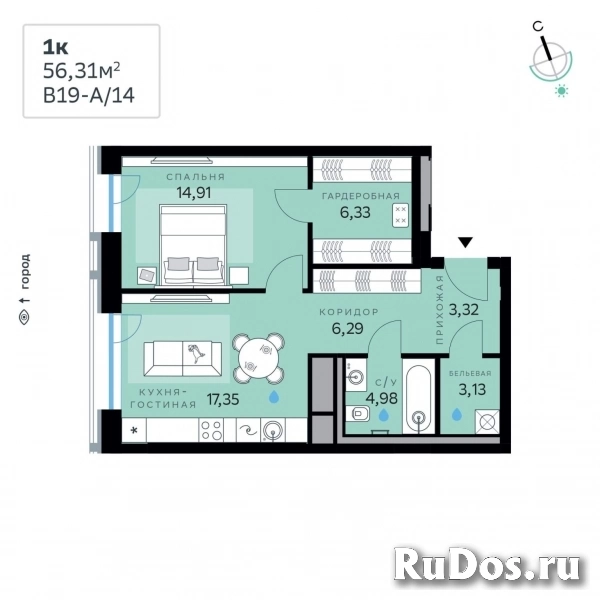 Продам 1 комнатную квартиру 56 м2 фото