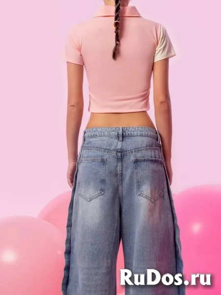 Джинсы рваные широкие трубы y2k изображение 6