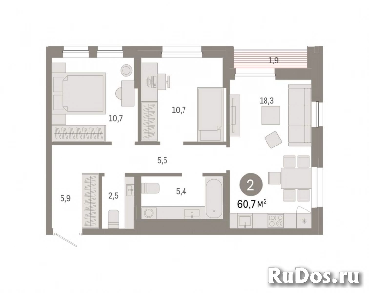 Продам 2 комнатную квартиру 60 м2 фото