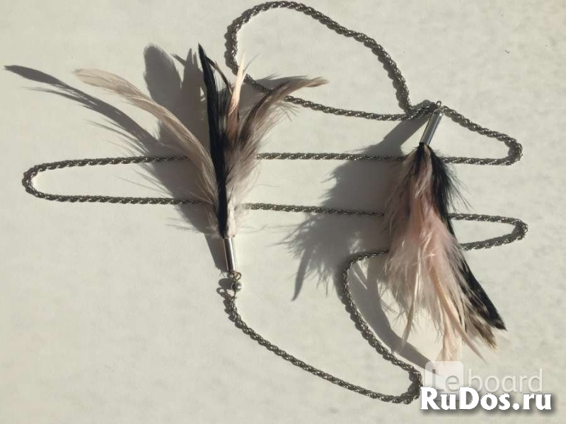 Колье цепочка цепь бижутерия украшение перья чёрные розовые мода изображение 4