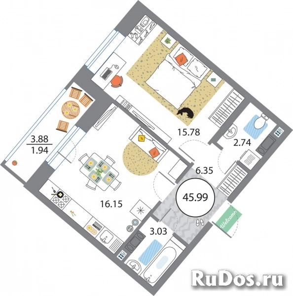 Продам 1 комнатную квартиру 45 м2 фото