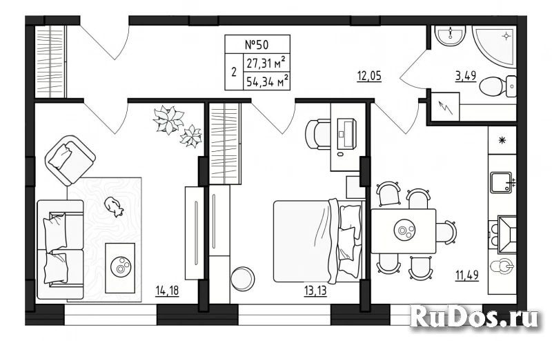 Продам 2 комнатную квартиру 54 м2 фото