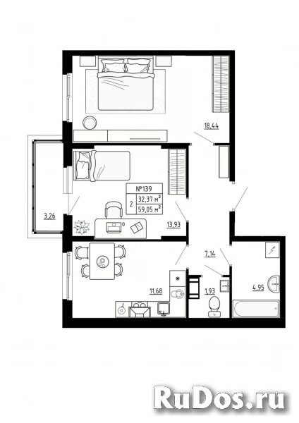 Продам 2 комнатную квартиру 59 м2 фото