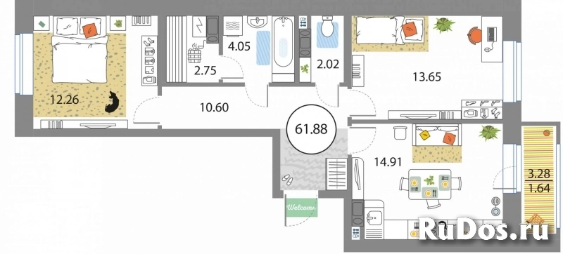 Продам 2 комнатную квартиру 61 м2 фото