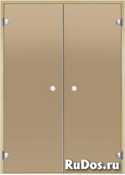 Дверь для сауны Harvia 13х19 (двойная, стеклянная, бронза, коробка ольха/осина) фото
