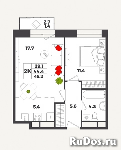 Продам 2 комнатную квартиру 45 м2 изображение 3
