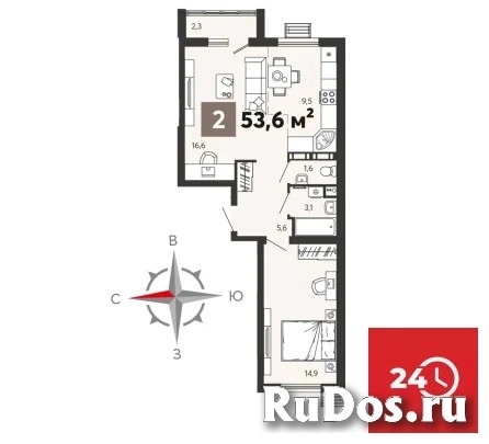 Продам 2 комнатную квартиру 53.6 м2 изображение 9