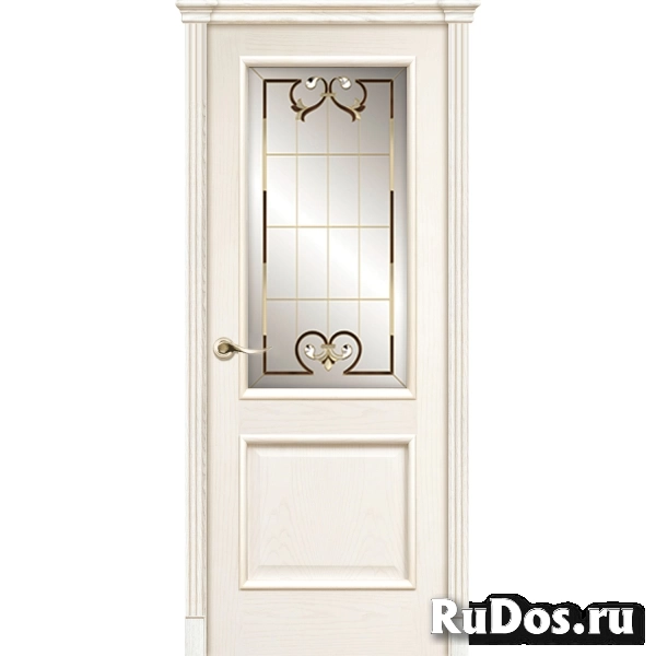 Межкомнатная дверь La Porte серия Classic модель 300.3 ясень карамель витраж с бевелсами Аллегро фото