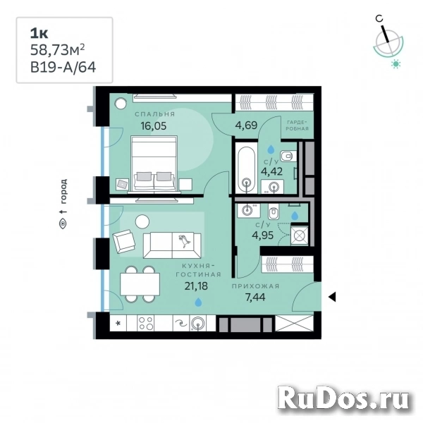 Продам 1 комнатную квартиру 58 м2 фото