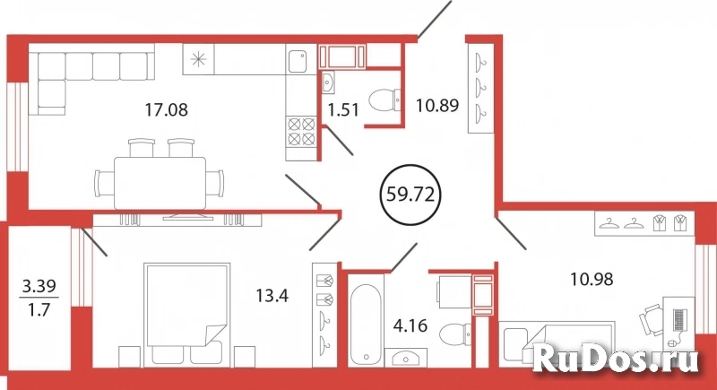 Продам 2 комнатную квартиру 59 м2 фото