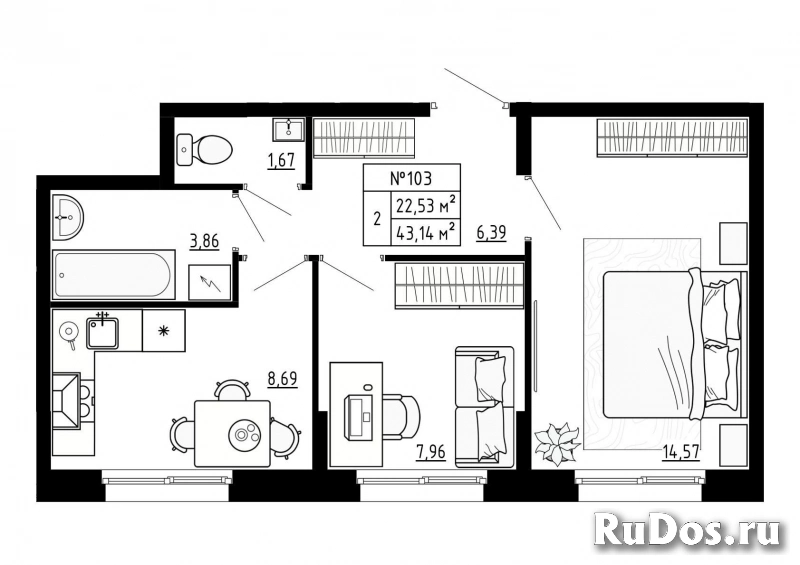 Продам 2 комнатную квартиру 43 м2 фото