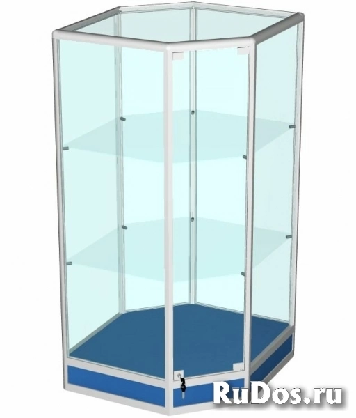 Витрина из профиля угловая (cтенка стекло) цвет синий 150x74x50см (арт.vs303sb) фото