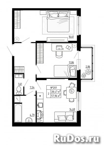 Продам 2 комнатную квартиру 57 м2 фото