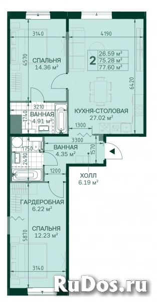 Продам 2 комнатную квартиру 75.28 м2 изображение 3