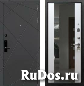 Дверь входная (стальная, металлическая) Баяр 1 СБ-16 с зеркалом quot;Белый ясеньquot; с биометрическим замком (электронный, отпирание по отпечатку пальца) фото
